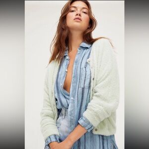 Free People Fuzzy Cardigan - Mint
